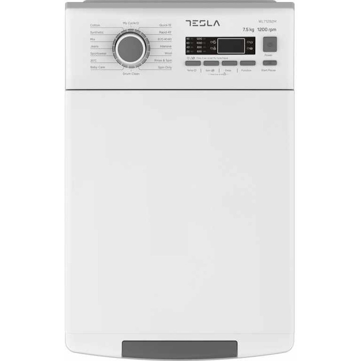Masina de spalat rufe verticala Tesla WL71292M, 7.5 kg, 1200 rpm, Clasa A, 16 programe, Alb