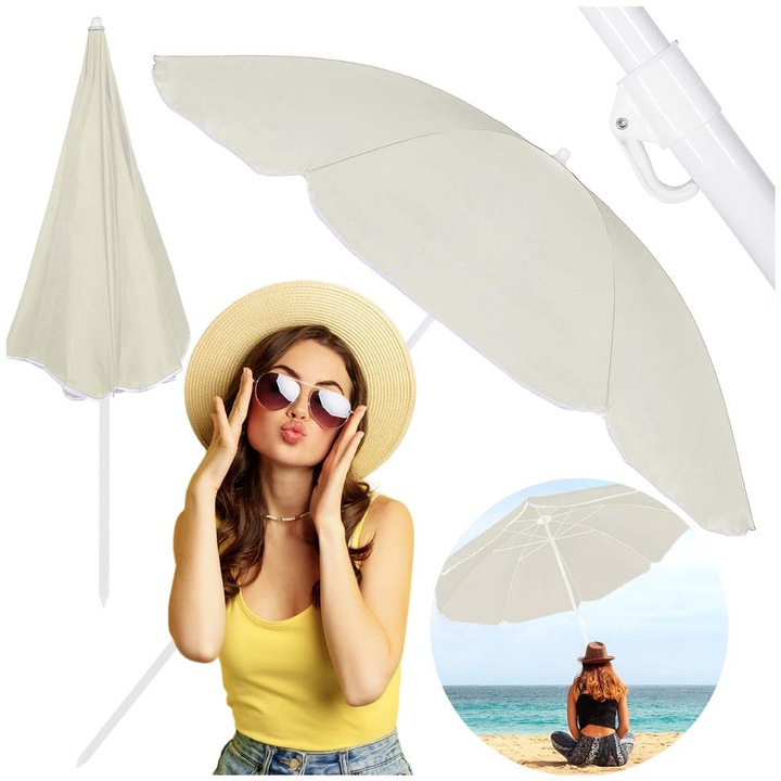 Сгъваем плажен чадър с регулируем наклон, диаметър 160 см, бежов