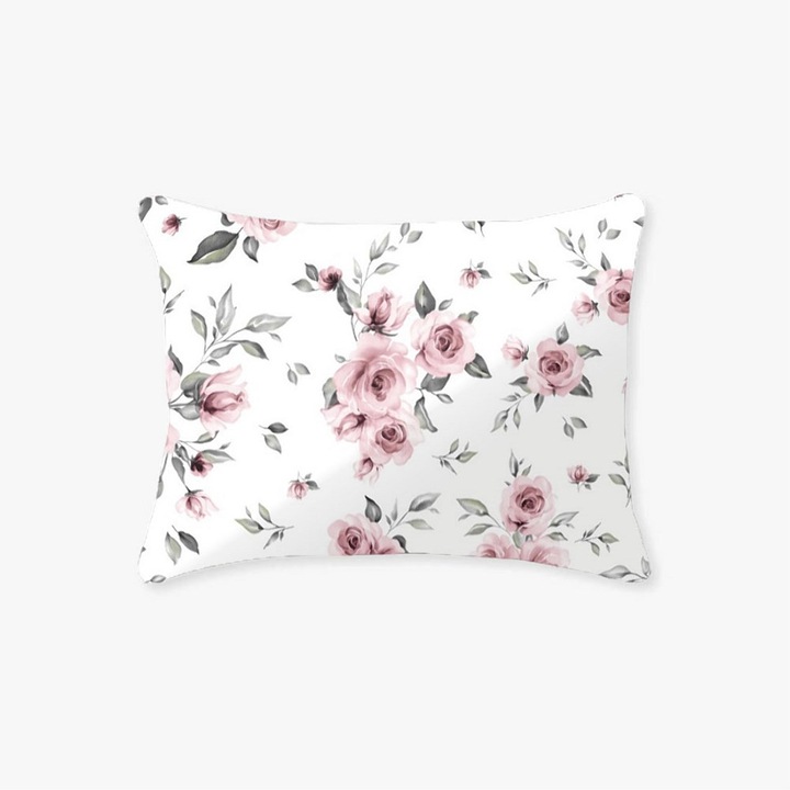 Párnahuzat, Classic, 1436N, pamut, fehér és rózsaszín, 70x80 cm, virágmintás, cipzárral