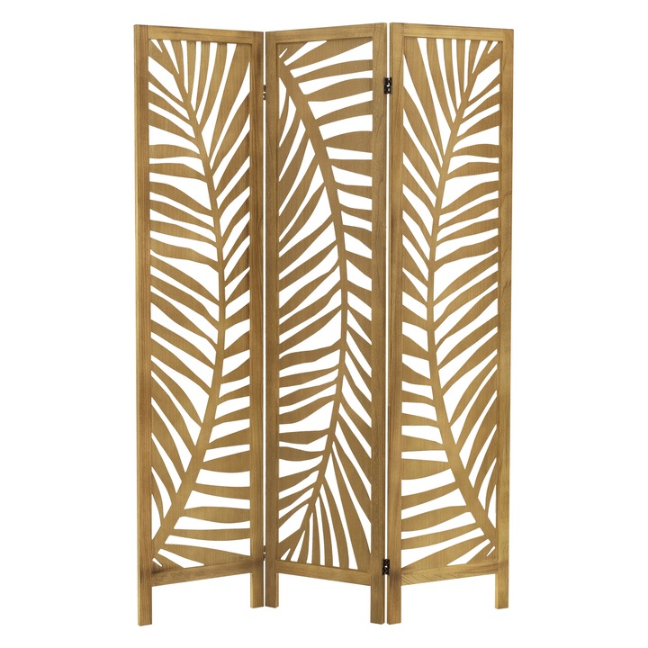 Paravan decorativ de camera ML-Design, model Fukuoka, 3 panouri pliabile, cadru din lemn natural, 170x121cm – separator interior, despartitor elegant, ecran pentru intimitate sau vestiare, divizor spatii de locuit