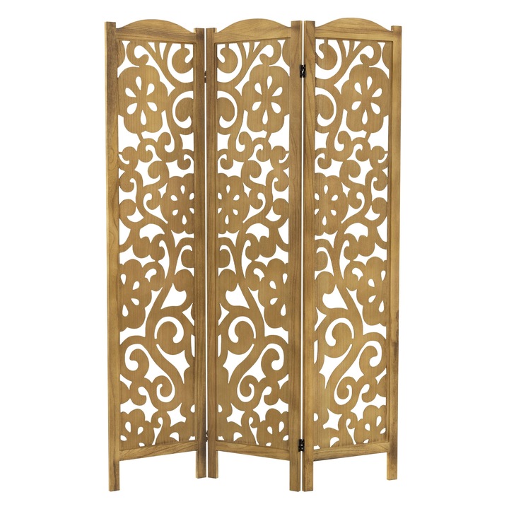 Paravan decorativ de camera ML-Design, model Yokohama, 3 panouri pliabile, cadru din lemn natural, 172x121 cm – separator interior despartitor elegant, ecran pentru intimitate sau vestiare, divizor spatii de locuit