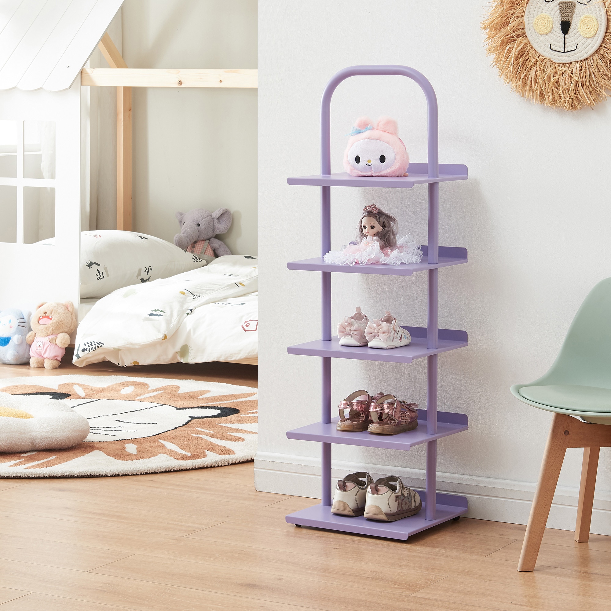 Raft copii, en.casa, Poytya, 96 x 30 x 27 cm, otel, lila, cu 5 ...
