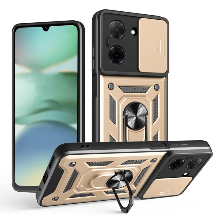 Husa pentru Xiaomi Redmi A5 4G (Standard), SKYDDAR INNOVATION, CamShield, Inel magnetic, set cu sticker, Auriu