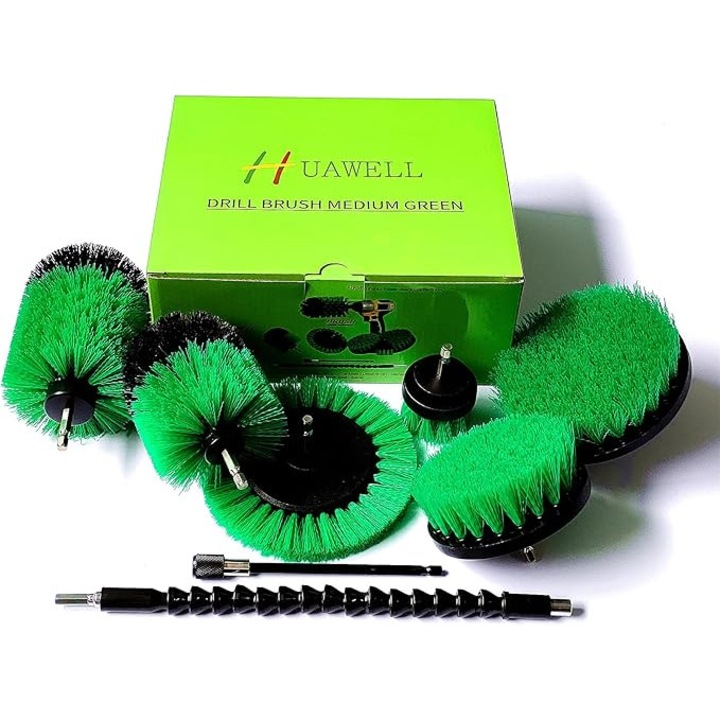 8 darabos fúrótisztító kefe hosszabbítókkal – HUAWELL, kompatibilis 6 mm-es átmérővel fürdőszobához, csempéhez, fugához, konyhához, autóhoz, fürdőkádhoz, WC-hez