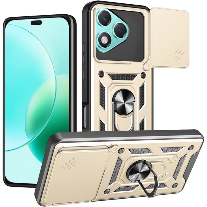 Husa pentru Honor 400 Lite, SKYDDAR INNOVATION, CamShield, Inel magnetic, set cu sticker, Auriu