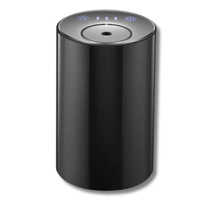 Difuzor Aromaterapie cu Uleiuri Esentiale, Portabil Wireless 10ml, fara Apa, cu Baterie 2200mAh si Incarcare USB, Functionare 80h, 3 Moduri, Oprire Automata, Silentios, Ideal pentru Masina, Birou, Yoga sau Calatorii, Usor din Aluminiu, Negru