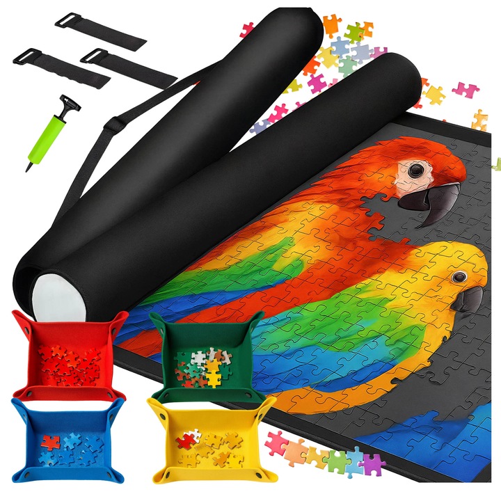 Covoras pentru puzzle GALAXIA® 2000 piese – Set cu rola, pompa si geanta depozitare, 118×80 cm, negru