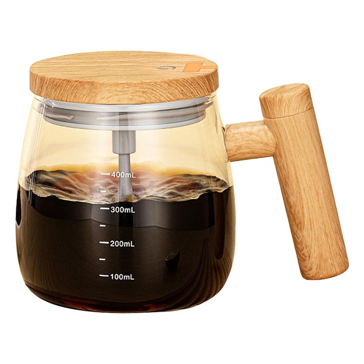 Cana automata de amestecare, 400 ml, incarcare USB, viteza mare de mixare, sticla borosilicata, ideala pentru cafea/lapte, acasa/birou/calatorii 140 x 100 x 105 mm