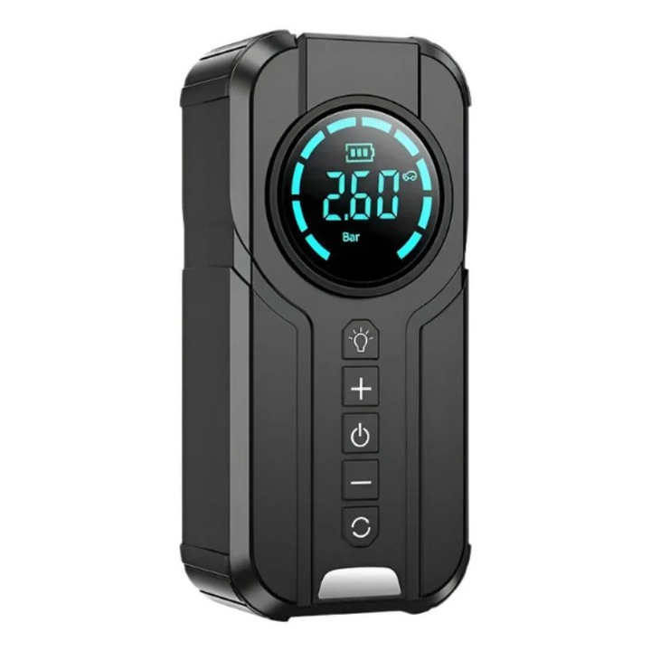 Starter auto, compresor de aer 4 in 1, baterie externa, lumina LED, negru