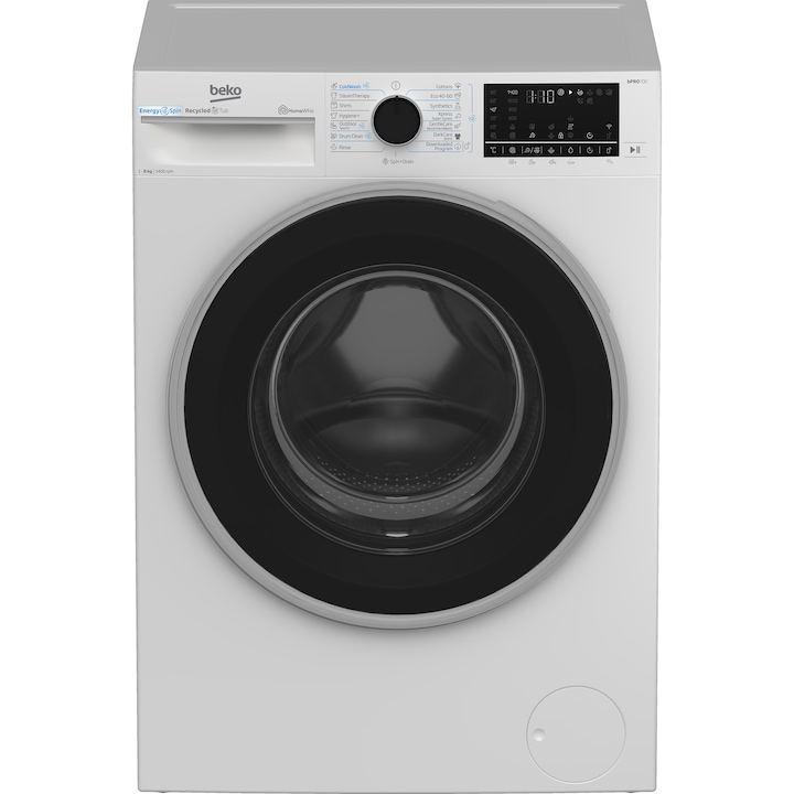 Пералня Beko B7WFU68418WB2ES, 8 кг, 1400 об/мин, 15 програми, Клас A, EnergySpin, Бяла