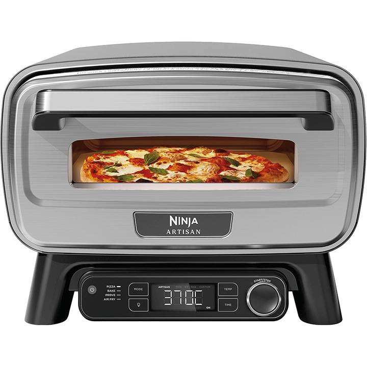 Външна електрическа фурна 4 in1 и фритюрник Ninja Artisan pizza MO201, 1760W, 4 функции за готвене, 5 предварително зададени режима за пица, Функция за втасване, Включва каменна тава за пица, Черен