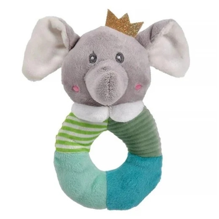 Elefánt alakú gyerekjáték, Csörgőkkel, Plüss, Poliészter, 14x6x25cm, Szürke