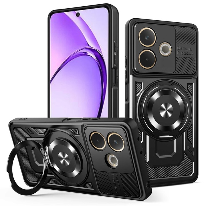 Husa pentru Oppo A5 Pro 5G / A5 Pro 4G, SKYDDAR INNOVATION, RuggedCam, Inel magnetic, set cu sticker, Negru