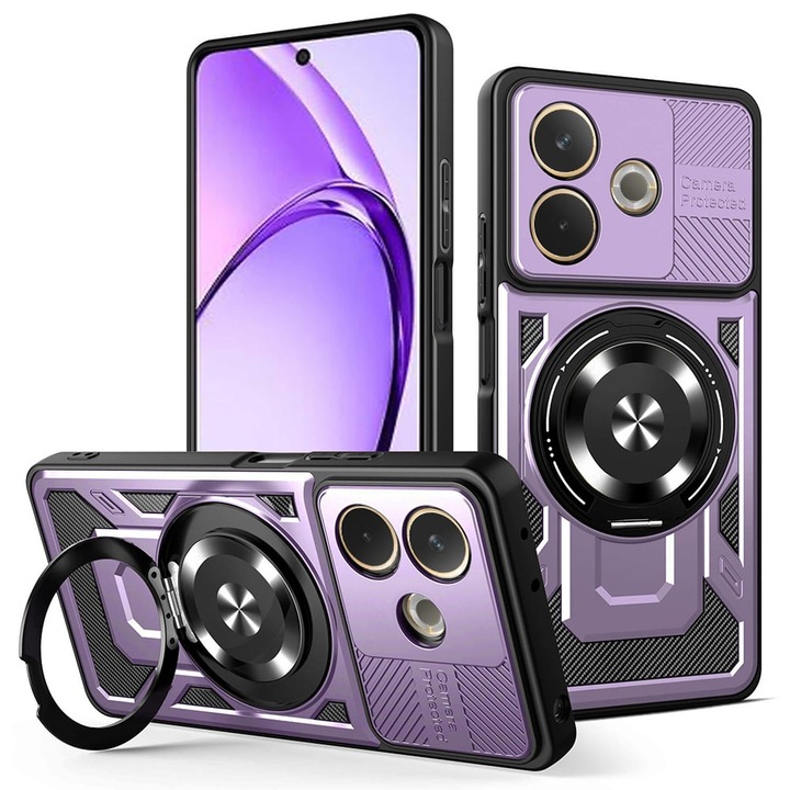Husa pentru Oppo A5 Pro 5G / A5 Pro 4G, SKYDDAR INNOVATION, RuggedCam, Inel magnetic, set cu sticker, Mov