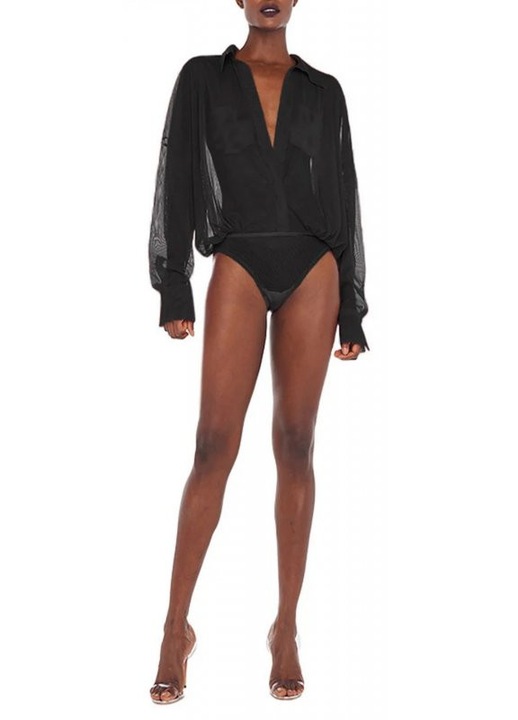 Body transparent Norma Kamali, poliester/elastan, negru, XS INTL