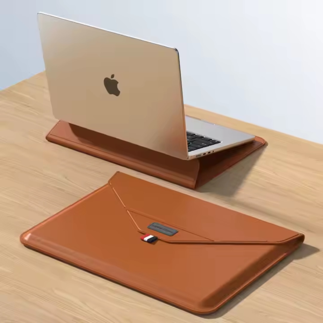 Husa Ultra-Subtire pentru Laptop 13/14 inch din Piele ecologica, cu Stand Laptop, Roz