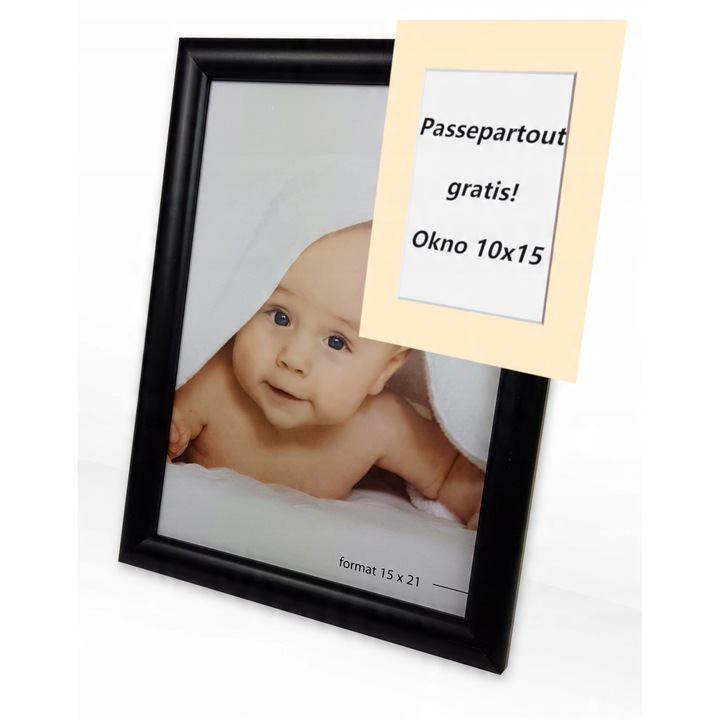 Rama foto 15x21cm, Fotkom, cu passe-partout pentru fotografii 10x15cm, culoare la alegere, set complet