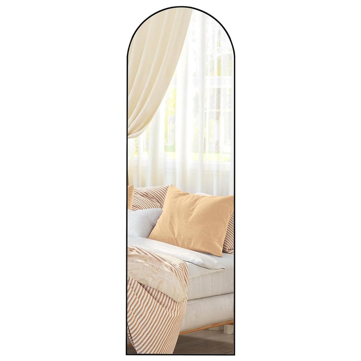 Oglinda decorativa SONGMICS cu rama curbata, 120x40 cm, montaj pe perete sau usa, negru