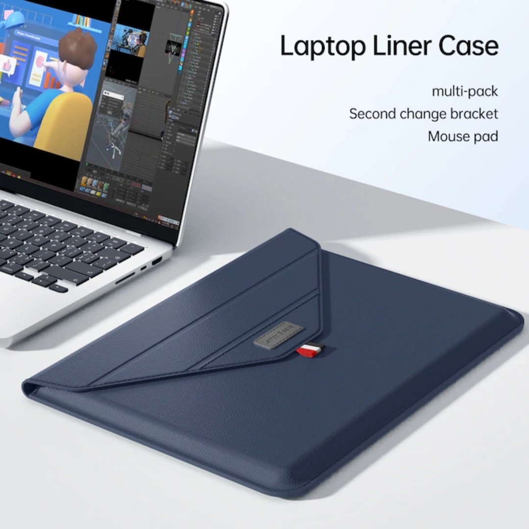 Husa Ultra-Subtire pentru Laptop 13/14 inch din Piele ecologica, cu Stand Laptop, Roz