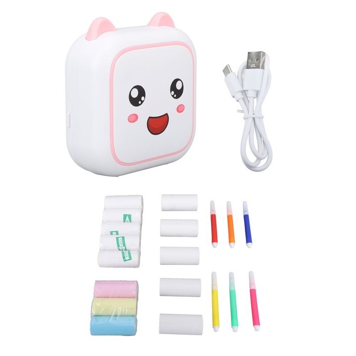 Imprimanta Mini Jormftte, portabila, conectare BT, 800mAh, 85x93x42mm, alb-negru