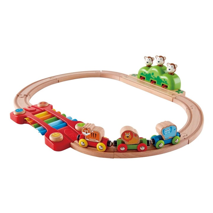 Комплект дървено влакче Hape с ксилофон, 54x11x11 см, за деца над 18 месеца, многоцветен