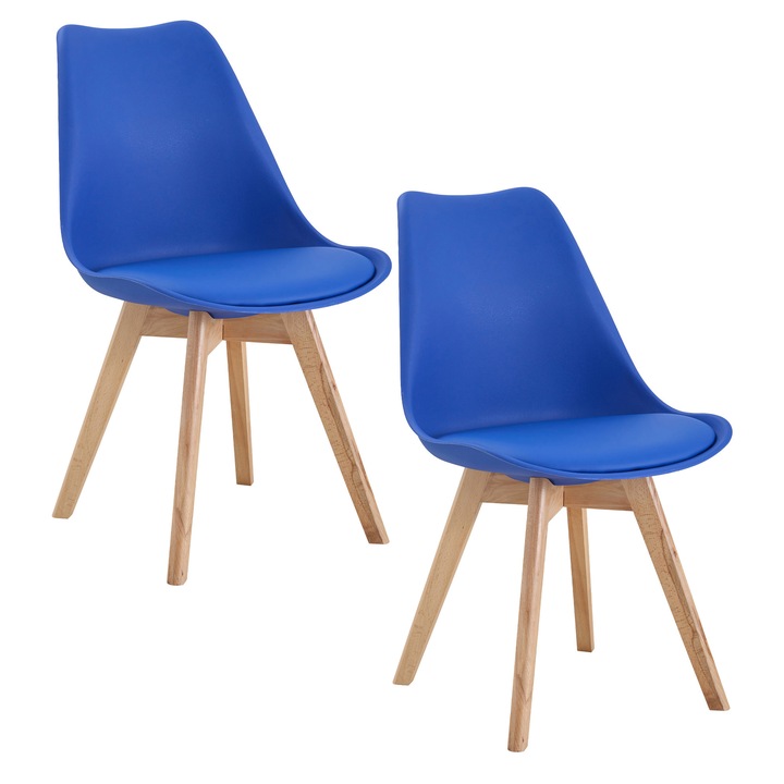 Scaun 2 bucati scaun scandinav DSW cu perna, VIKING, albastru