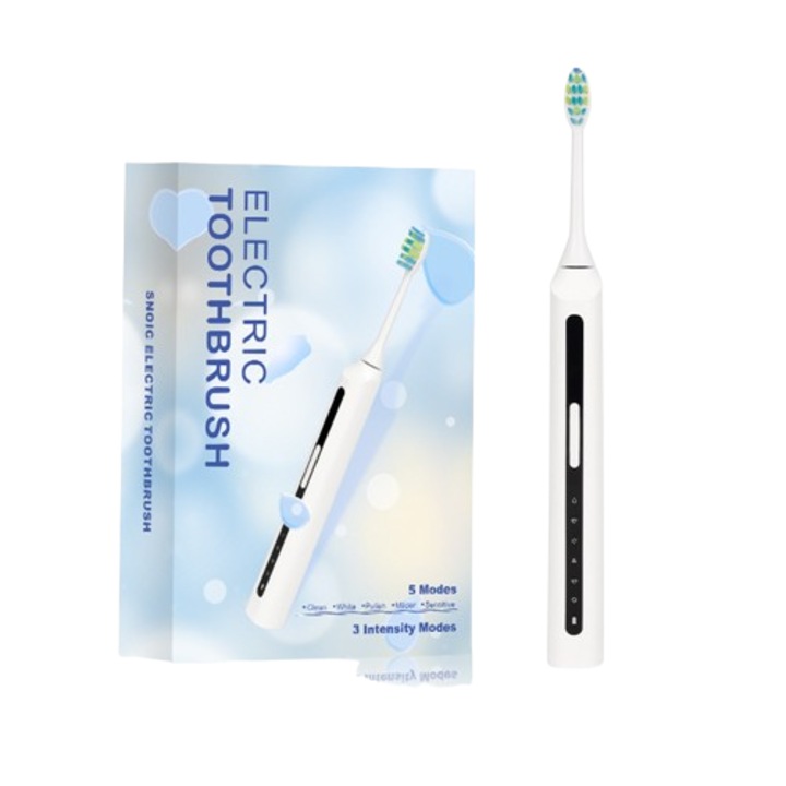 Periuta de dinti sonica electrica CharmHome, reincarcabila, 5 moduri, 3 trepte intensitate, IPX7 impermeabila, alb