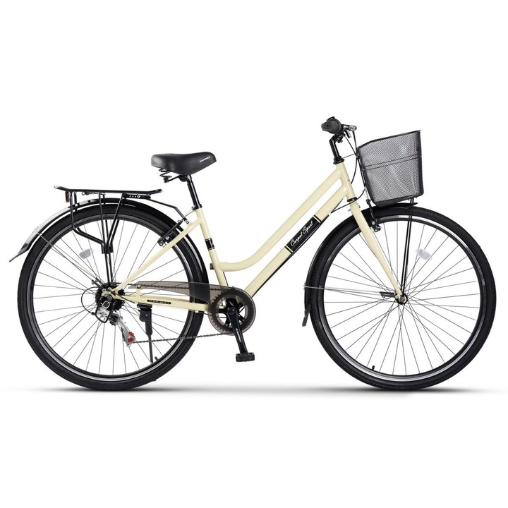 Carpat Altay túrakerékpár C28262G 28" kerekek, Shimano felszerelés, 7 sebesség, forgókar, első kosár, bézs/fekete