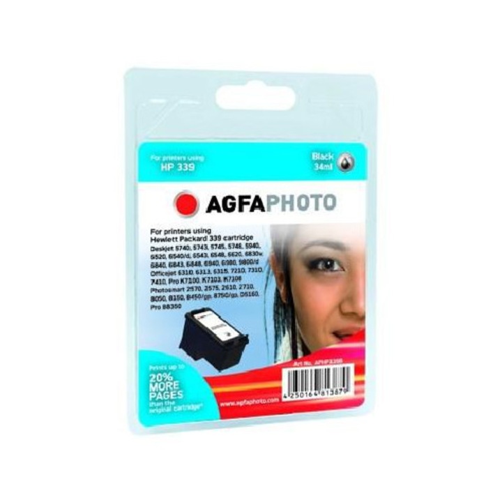 AgfaPhoto tintasugaras nyomtatópatron, fekete, HP No. 339, 34ml, 860 oldal