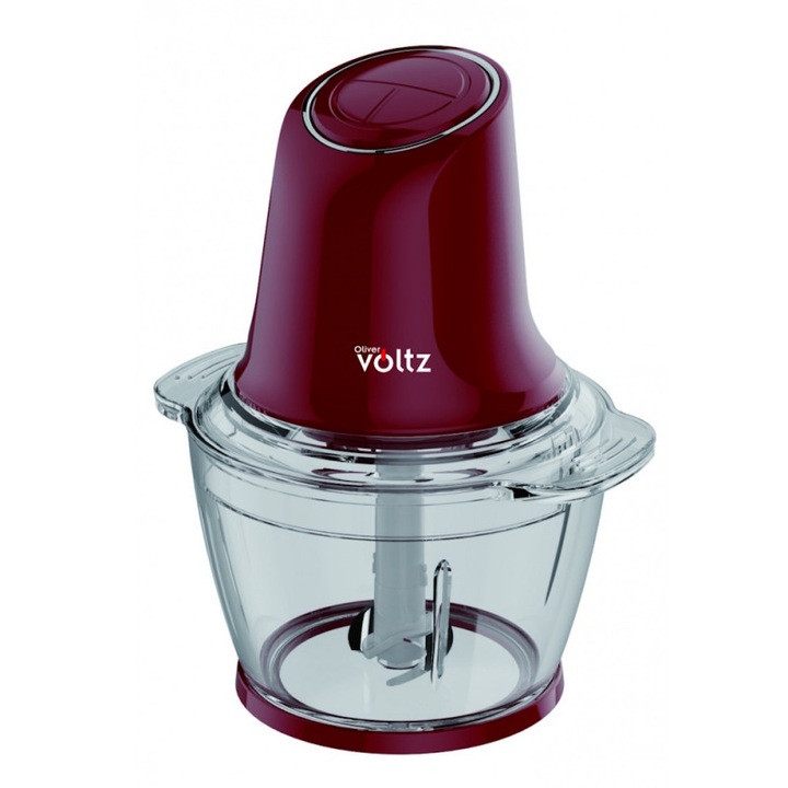 Tocator electric pentru alimente Oliver Voltz Daisy OV51111W, 600W, 1 L, Lama dubla din otel, Sticla, Rosu