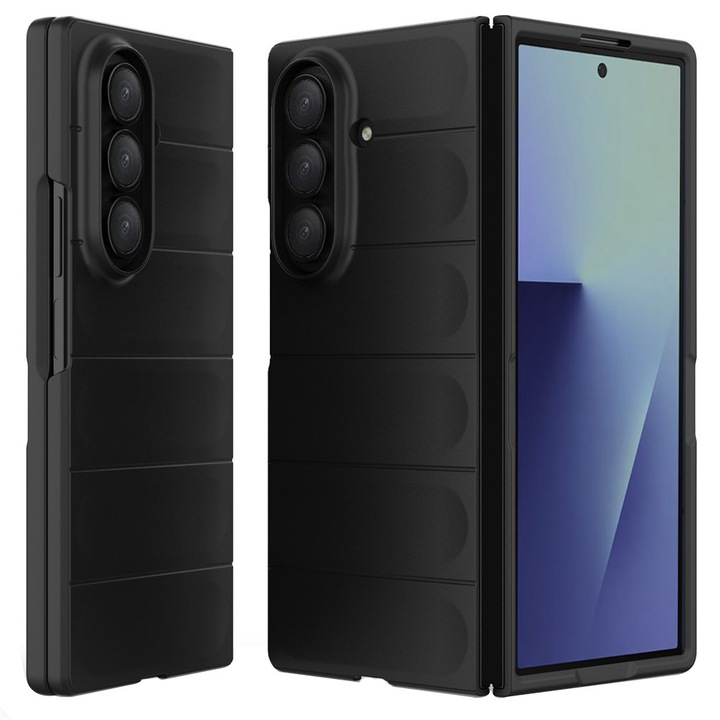 Husa pentru Samsung Galaxy Z Fold 7 Liquid Silicone Microfibre Lining Non-Slip Airbag Design Negru
