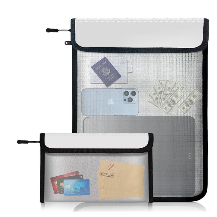 Geanta documente ignifuga si impermeabila Mozeeda, 2 dimensiuni, 5x8in/11x15in, reflectorizante