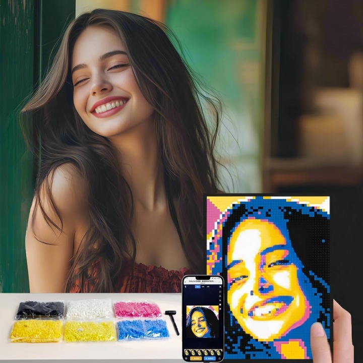 Foto Puzzle-ul blocului, Model de set de constructie foto puzzle, Fotografii personalizabile AI, reutilizabil, 4000+ Blocks, cadou Mestesuguri, Activitate creativa DIY, Cadouri de ziua de nastere, 7-12 ani