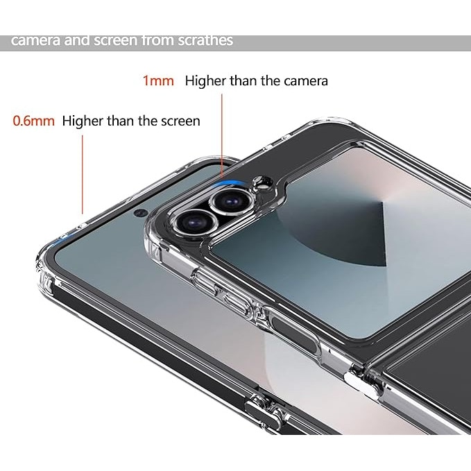 Husa Transparenta Compatibila cu Samsung Galaxy Z Flip 6, Ultra Subtire, Rigida, Margini Antisoc, Conector Metalic, Clear