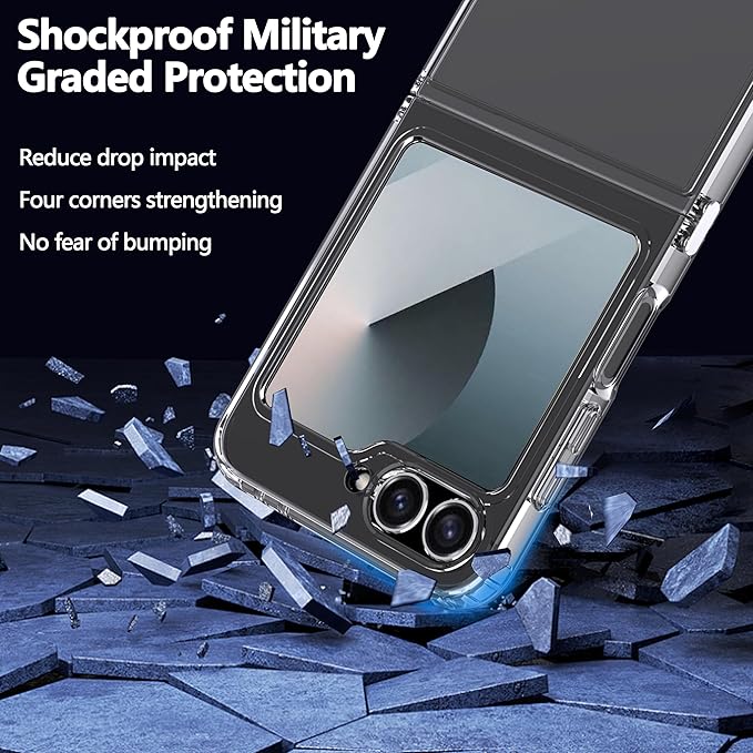 Husa Transparenta Compatibila cu Samsung Galaxy Z Flip 6, Ultra Subtire, Rigida, Margini Antisoc, Conector Metalic, Clear