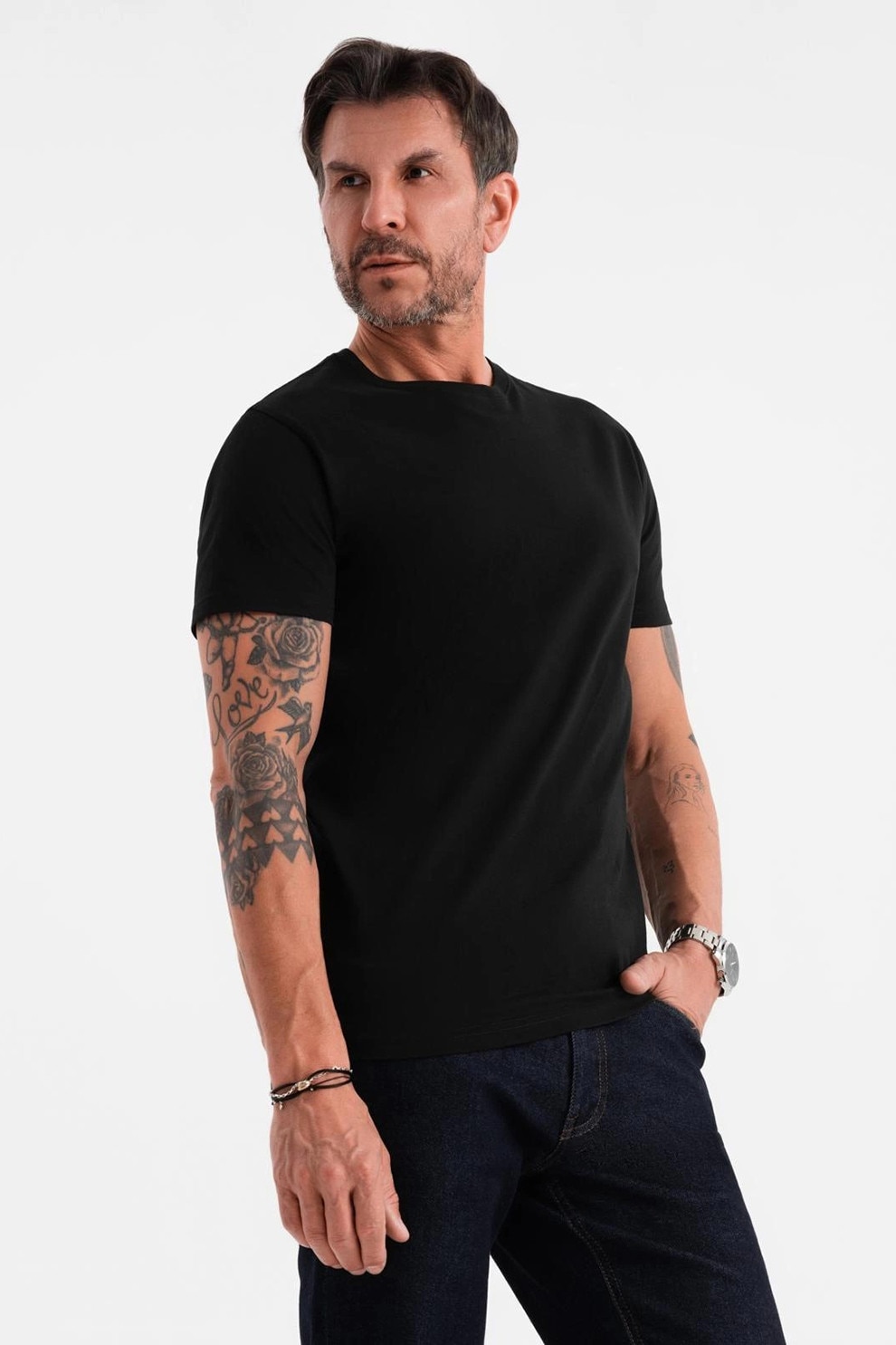 OMBRE, Tricou uni cu decolteu la baza gatului, Negru, 2XL