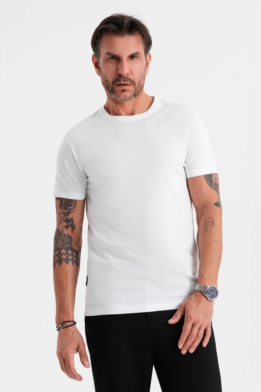 OMBRE, Tricou uni cu decolteu la baza gatului, Alb optic, XL