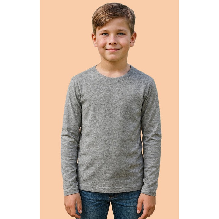 Bluza maneca lunga casual elegant baieti, Gri inchis