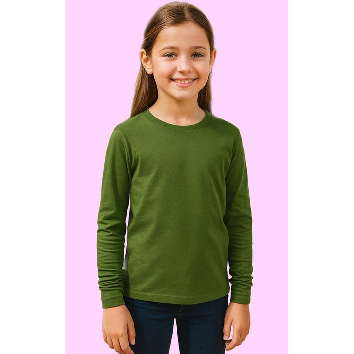 Bluza maneca lunga casual elegant fete, Kaki