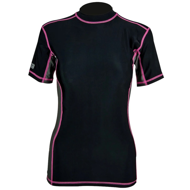 Tricou sport dama, Highlander, scurt, respirabil, negru/gri, poliester/elastan