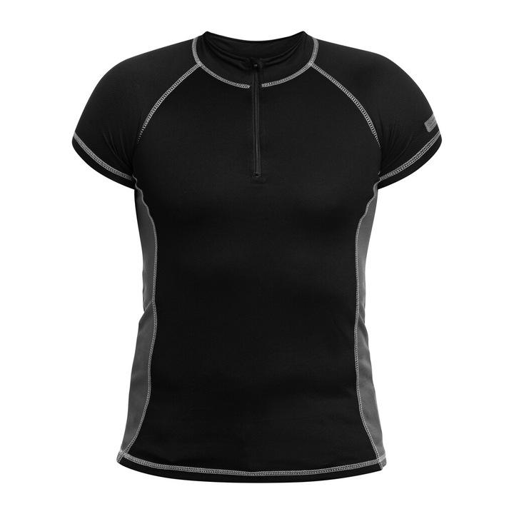 Tricou sport barbati Highlander, guler inalt cu fermoar, negru/gri, poliester/polipropilena