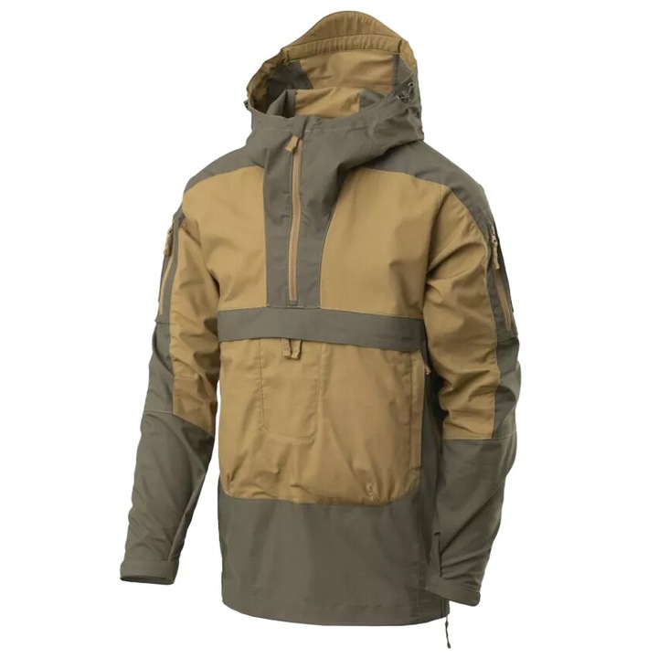 Jacheta Helikon-Tex Anorak Tracer, Coyote/Verde, material bumbac si poliester, gluga reglabila, 8 buzunare, pentru drumetie