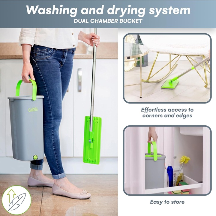 Set Mop Profesional Cu Galeata Si Functie Autostoarcere, Tija Telescopica, 2 Lavete Incluse, Usor De Curatat - CN
