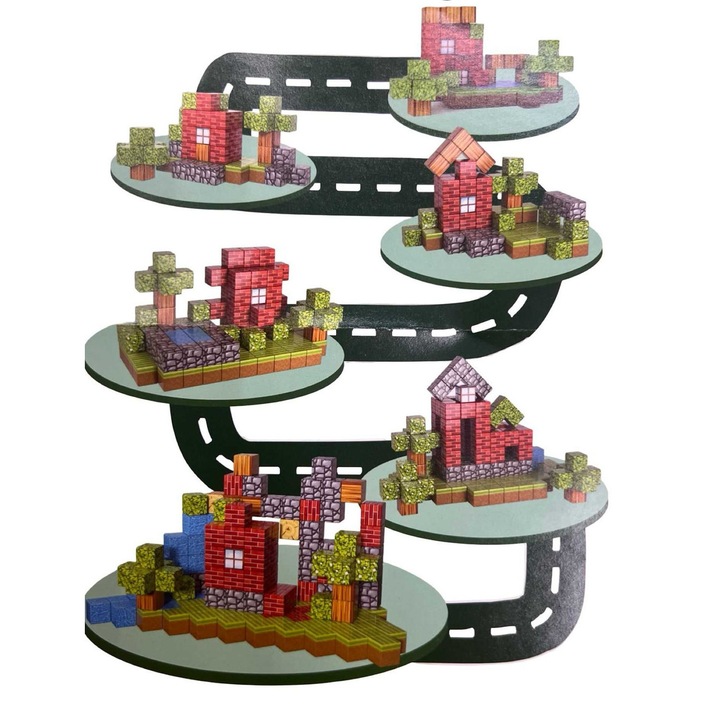 Set Cuburi Magnetice JPT Blocks 660, 80 cuburi, texturi Minecraft, multicolor, 3+ ani