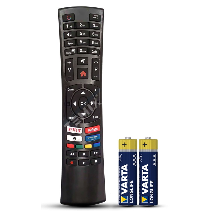 Telecomanda compatibila Finlux, 32HD5000, 39FFD5660, 49FUC7062, 50FUC7062, 55FUC7062, 58FUC7062, RC4390, butoane dedicate Netflix, Youtube, PrimeVideo, TEMIX®, baterii incluse