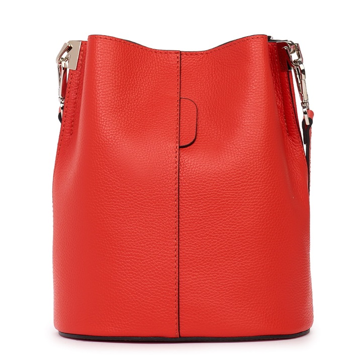 Geanta dama myOwn Mimosa corai, piele naturala, forma bucket bag, 28x24x17cm