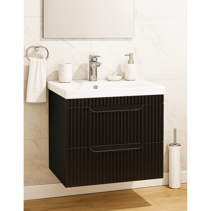 Baza si lavoar Badenmob 733, 60.02x46x54cm, cu sertare, Negru