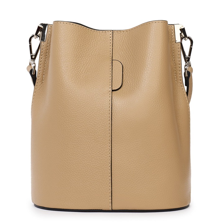 Geanta dama myOwn Mimosa bej, piele naturala, bucket bag, 28x24x17cm