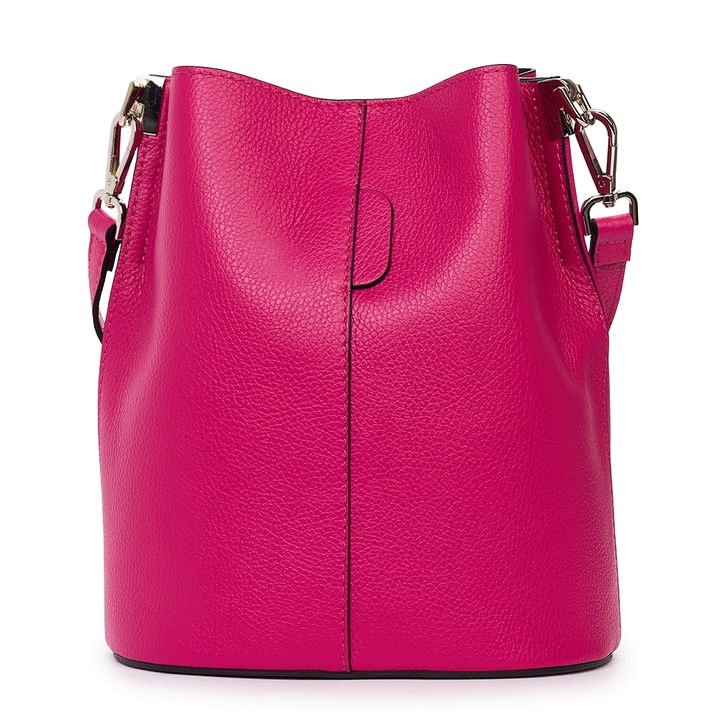 Geanta dama myOwn Mimosa fucsia, piele naturala, bucket bag, 28x24x17cm