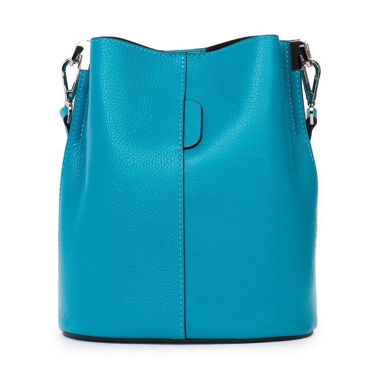 Geanta dama myOwn Mimosa turcoaz, piele naturala, bucket bag, 28x24x17cm